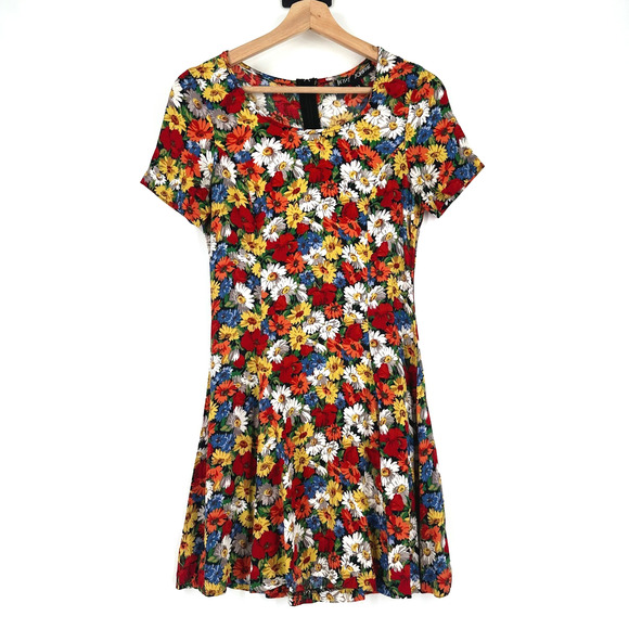 Vintage Y2K Betsey Johnson Skater Dress Medium Floral Daisy Grunge Retro 90 Punk